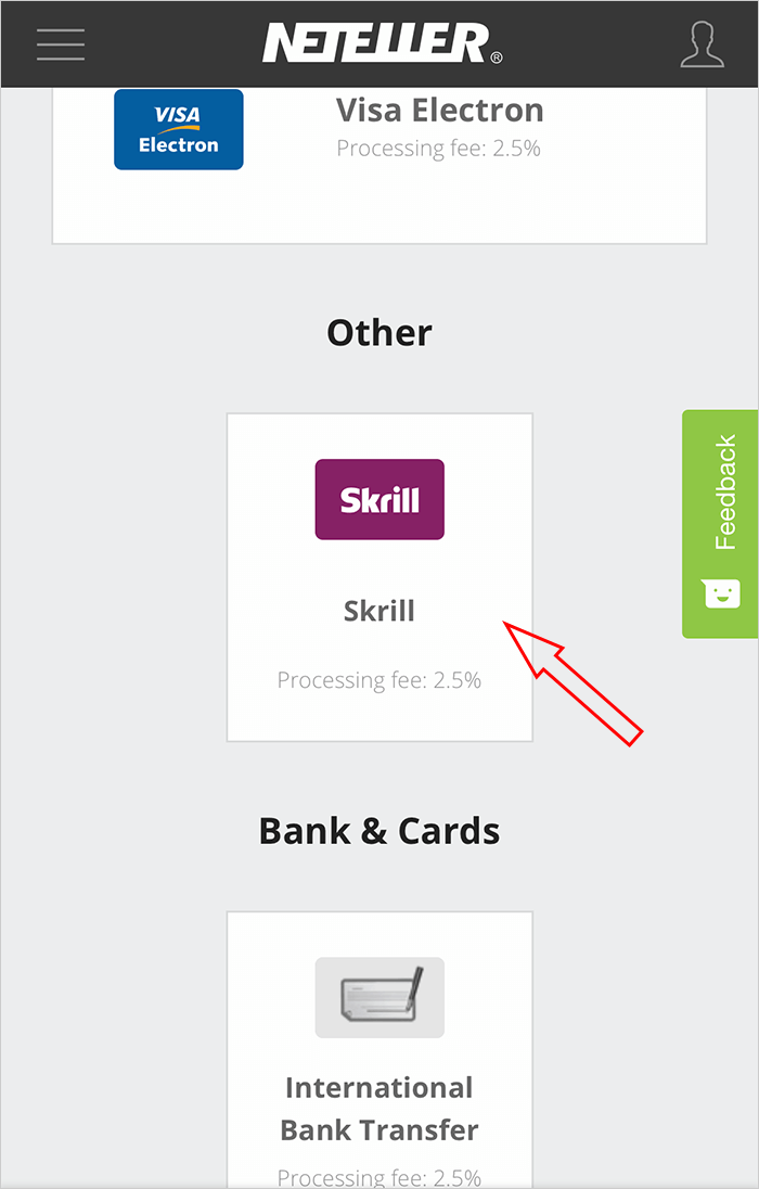 Chọn nạp tiền vào Neteller bằng Skrill