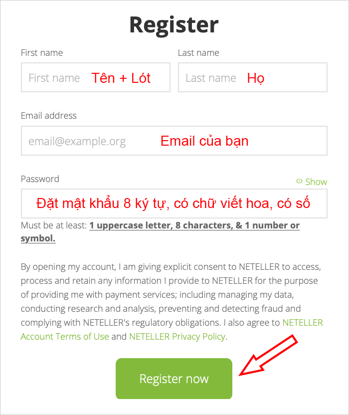 Trang đăng ký Neteller