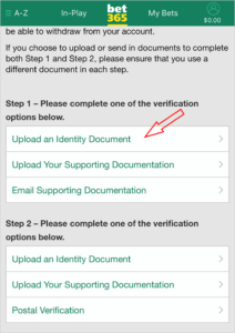 Xác minh tài khoản bet365 - Step 1